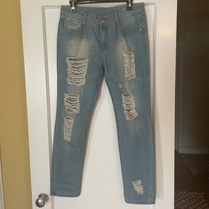 Light wash distressed jeans